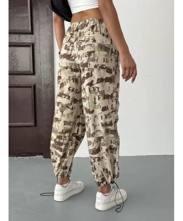 Pileli Kamuflaj Paraşüt Pantolon