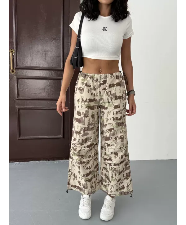 Pileli Kamuflaj Paraşüt Pantolon