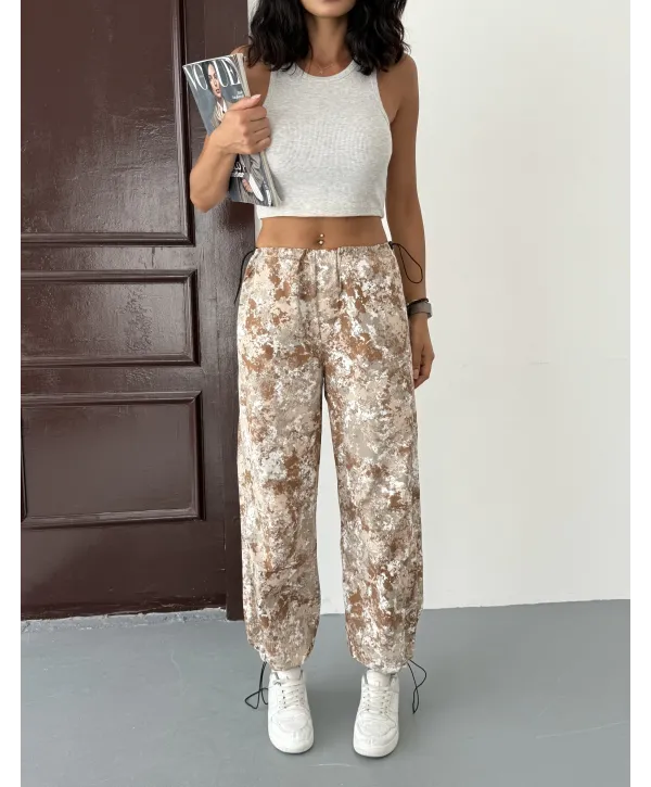 Pileli Kamuflaj Paraşüt Pantolon