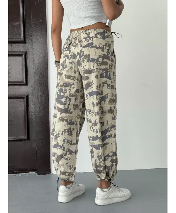 Pileli Kamuflaj Paraşüt Pantolon