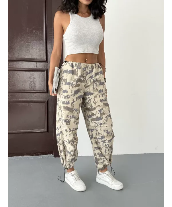 Pileli Kamuflaj Paraşüt Pantolon
