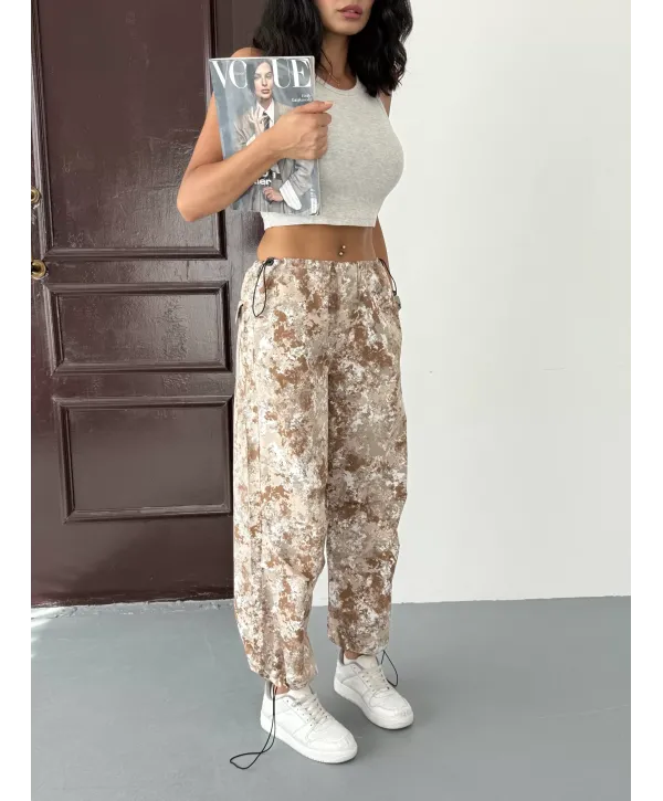 Pileli Kamuflaj Paraşüt Pantolon