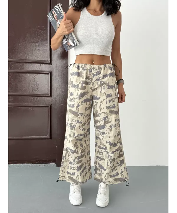 Pileli Kamuflaj Paraşüt Pantolon