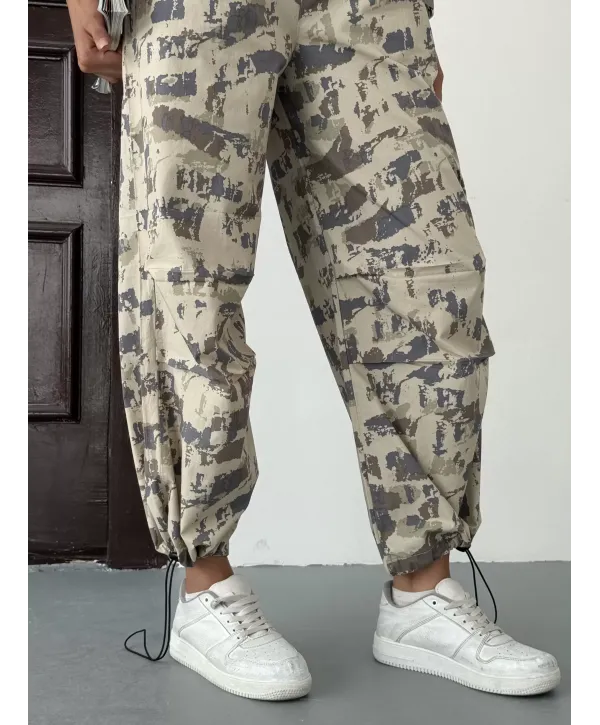 Pileli Kamuflaj Paraşüt Pantolon