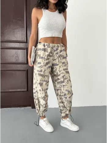 Pileli Kamuflaj Paraşüt Pantolon