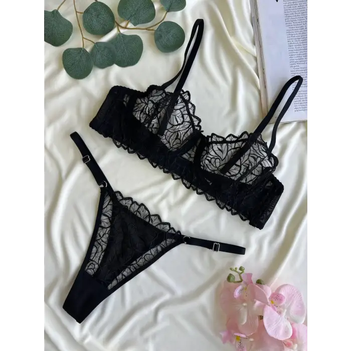 Noire Dantel Transparan Bralet Sütyen Takım DM1369