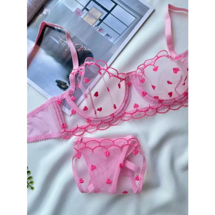 Roses À Cœurs Dantel Transparan Bralet Sütyen Takımı DM1361