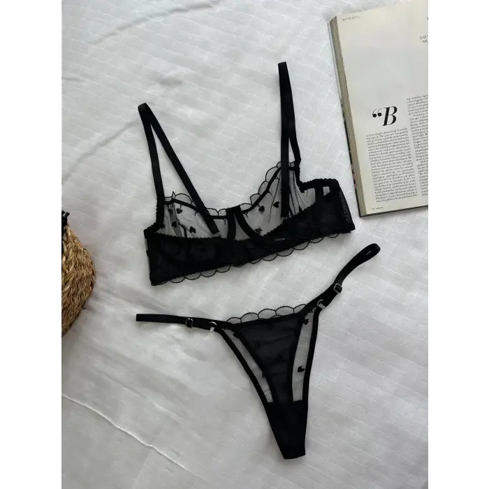 Noire À Cœurs Dantel Transparan Bralet Sütyen Takımı DM1362