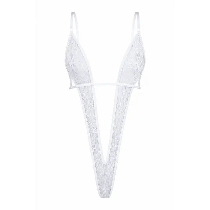 Blanche Seduction Transparan Deep V Bodysuit DM8130