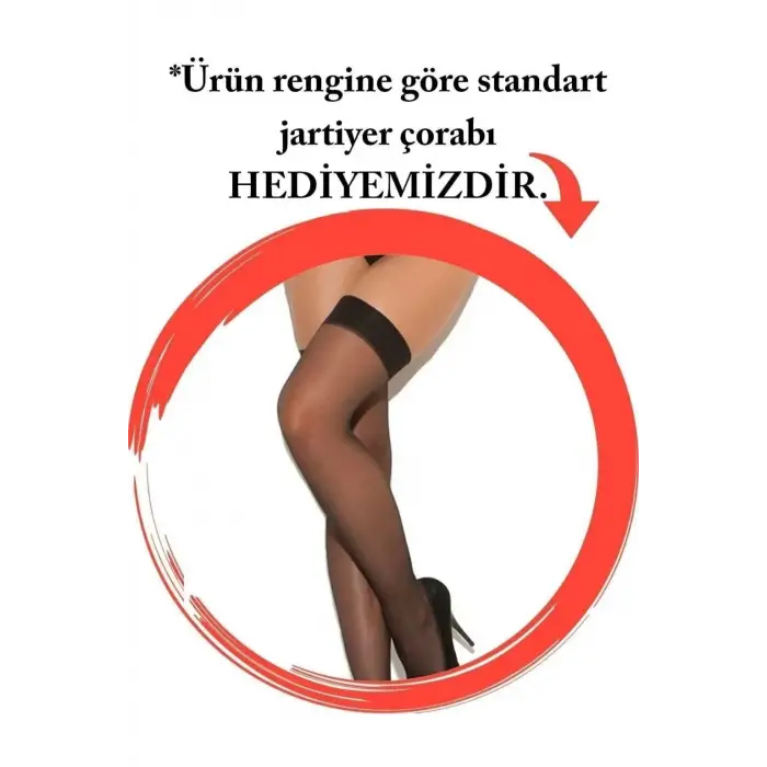 D Lingerie Siyah Özel Bölgesi Açık Dantelli Jartiyerli Gecelik DM1268