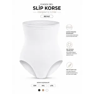 Dikişsiz Yüksek Bel Silikon Bantlı Slip Korse- Beyaz DM06B