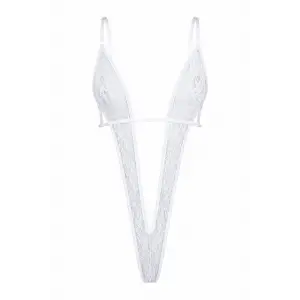 Blanche Seduction Transparan Deep V Bodysuit DM8130