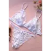 D Lingerie Beyaz Dantelli Fantazi Sütyen ve G-String Takımı DM2090