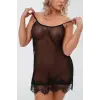 D Lingerie Dantel Kenarlı Transparan Siyah Kısa Tül Gecelik DM1295
