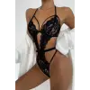 D Lingerie Şık Siyah Dantelli Babydoll Gecelik DM1297