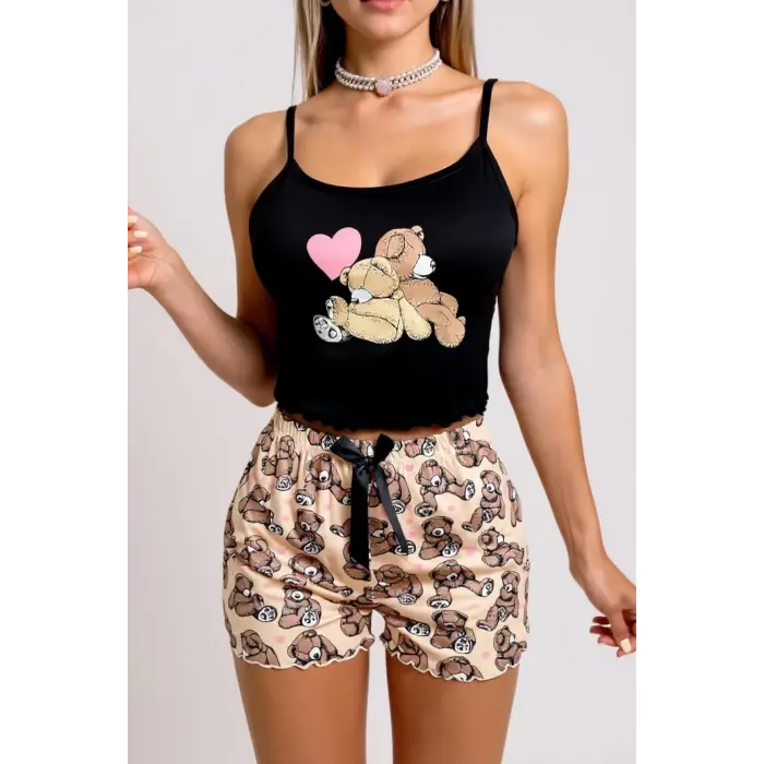 Noire Peluche Askılı Pijama Seti DM1373