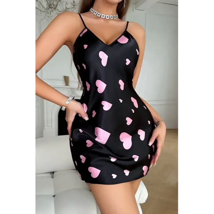Noire Coeur Satin Askılı Gecelik DM1336