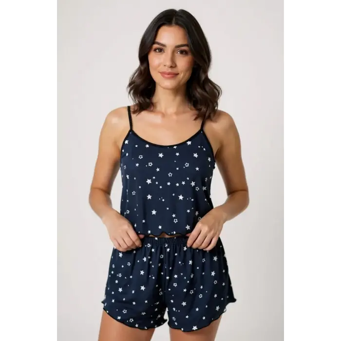 Bleu Marine Etoile Askılı Pijama Seti DM1356