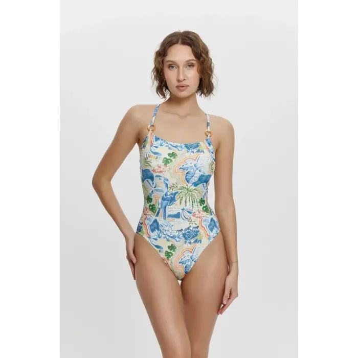 İmprimé Tropical Çapraz Askılı Mayo- DM12007