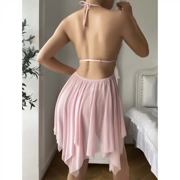 Rose Kelebek İşlemeli Tül Fantezi Gecelik DM196