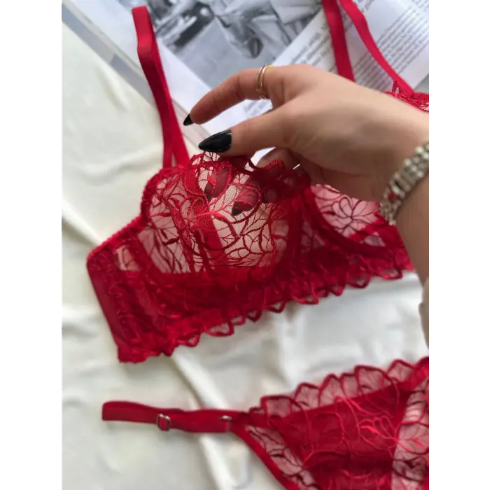 Rouge  Dantel Transparan Bralet Sütyen Takım DM1366