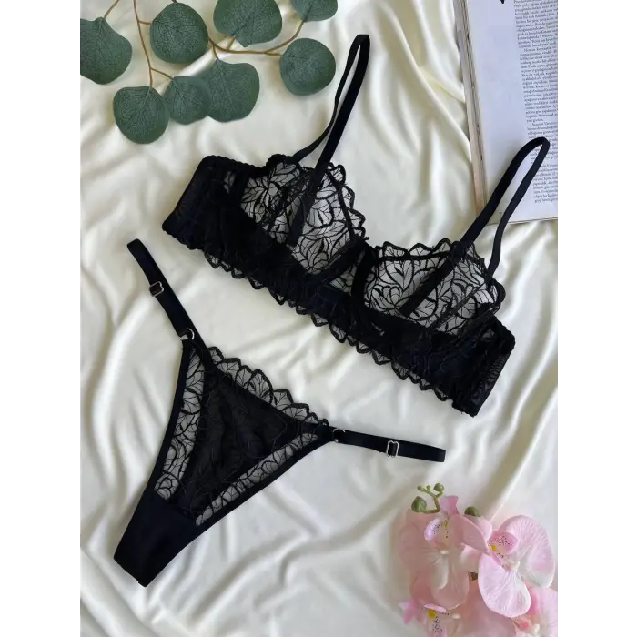 Noire Dantel Transparan Bralet Sütyen Takım DM1369