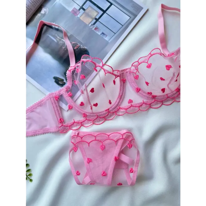 Roses À Cœurs Dantel Transparan Bralet Sütyen Takımı DM1361