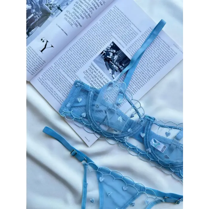 À Cœurs Bleus Dantel Transparan Bralet Sütyen Takımı DM1363