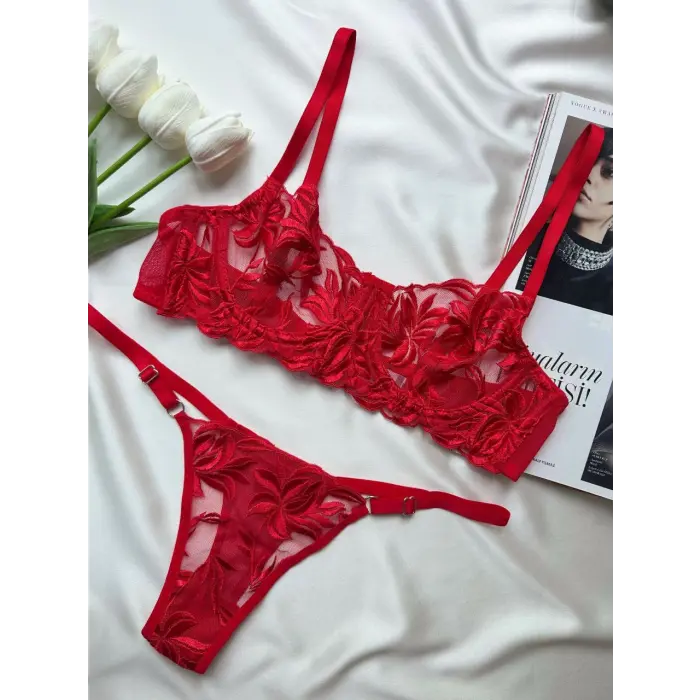 Fleur Rouge Dantel Transparan Bralet Sütyen Takımı DM1340