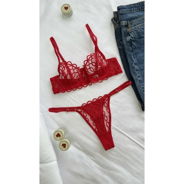 Infini Rouge Dantel Transparan Bralet Sütyen Takımı DM1365