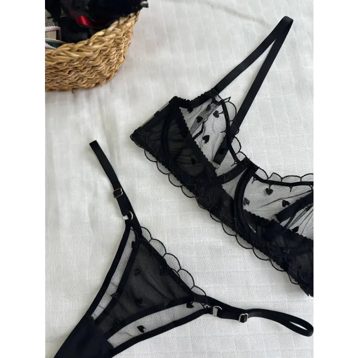 Noire À Cœurs Dantel Transparan Bralet Sütyen Takımı DM1362