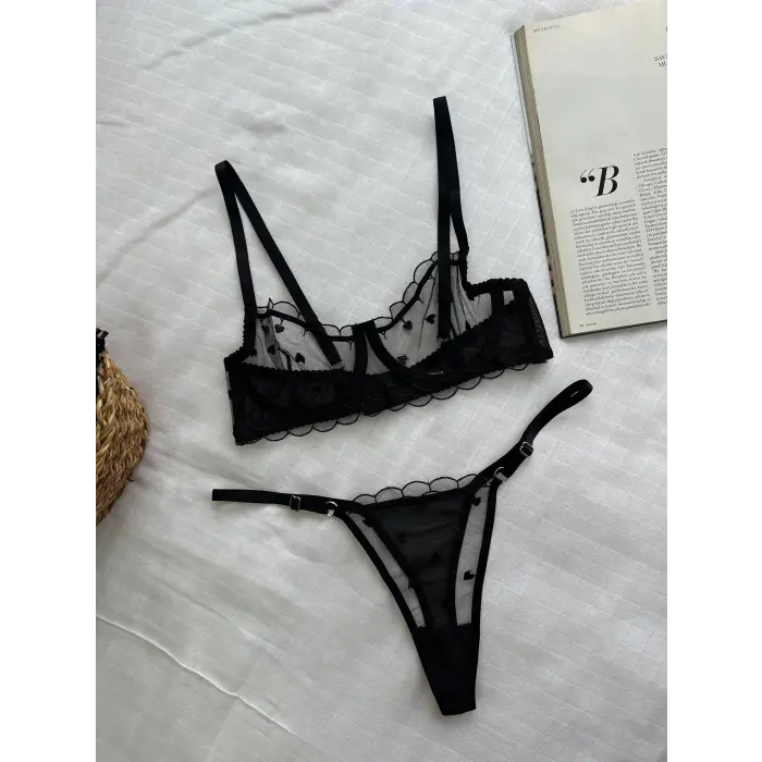 Noire À Cœurs Dantel Transparan Bralet Sütyen Takımı DM1362