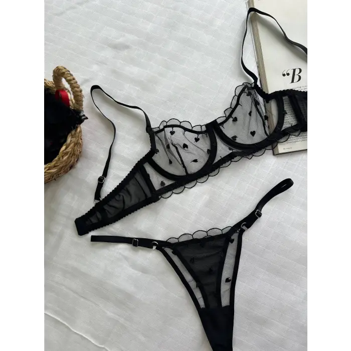 Noire À Cœurs Dantel Transparan Bralet Sütyen Takımı DM1362
