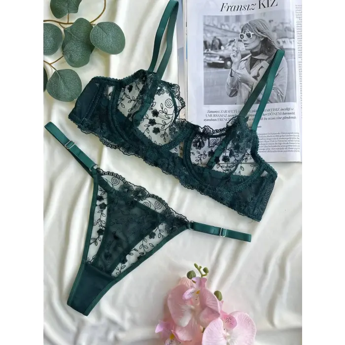 Fleur Émeraude Dantel Transparan Bralet Sütyen Takımı DM1380