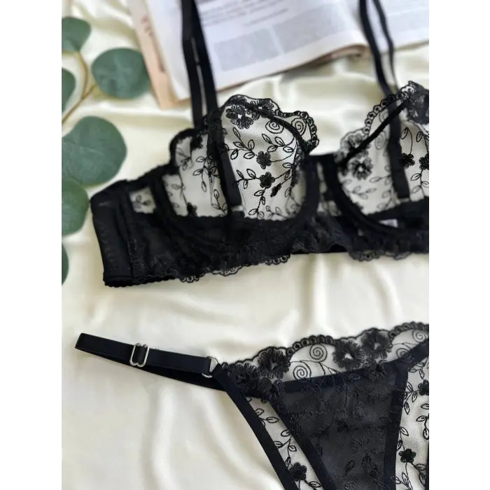 Noire Dantel Transparan Bralet Sütyen Takımı DM1382