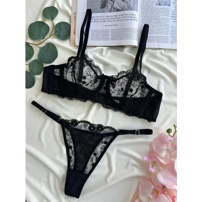 Noire Dantel Transparan Bralet Sütyen Takımı DM1382