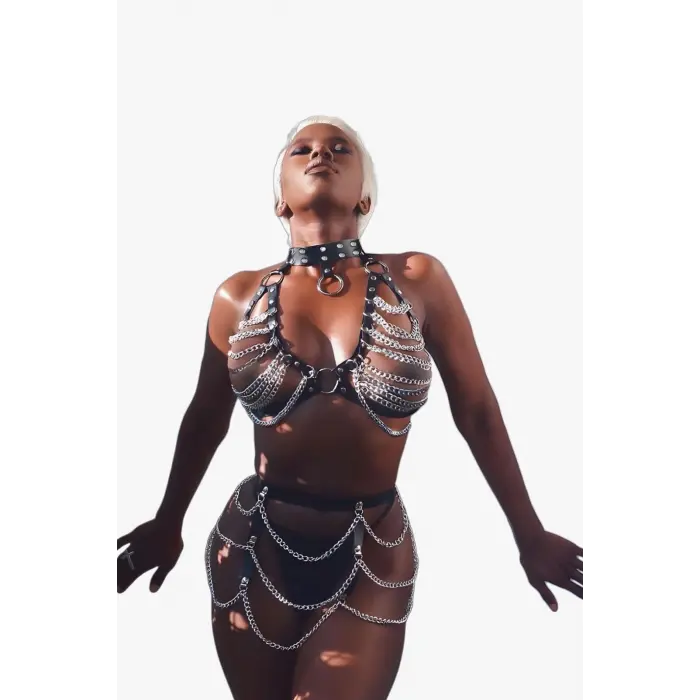 Noire Chaîne Royale Zincir Detaylı Harness Seti DM423