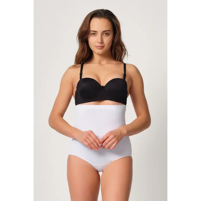 Dikişsiz Yüksek Bel Silikon Bantlı Slip Korse- Beyaz DM06B