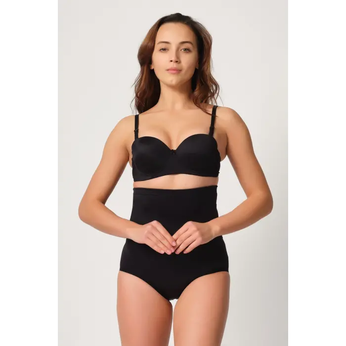Dikişsiz Yüksek Bel Silikon Bantlı Slip Korse- Siyah DM06S