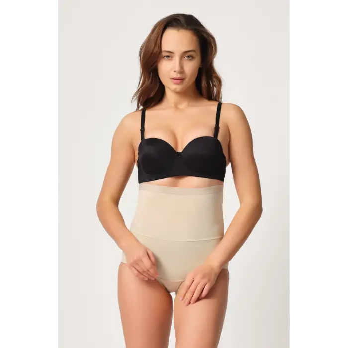 DLingerie Dikişsiz Yüksek Bel Silikon Bantlı Slip Korse - Ten DM06T