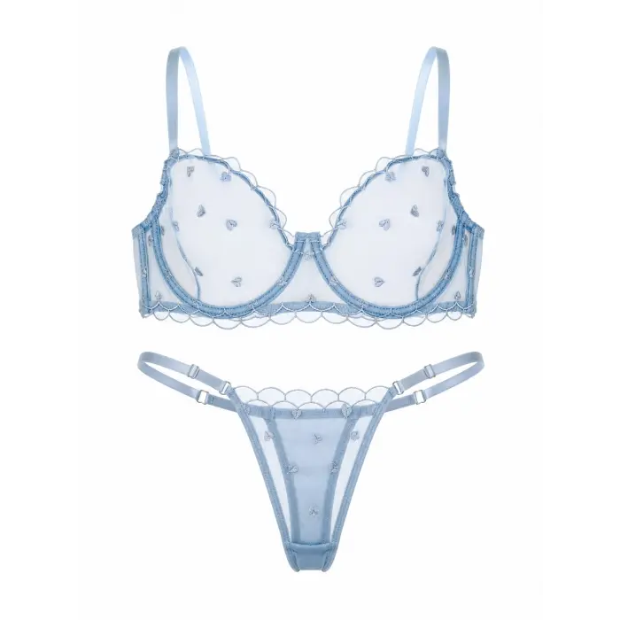 À Cœurs Bleus Dantel Transparan Bralet Sütyen Takımı DM1363