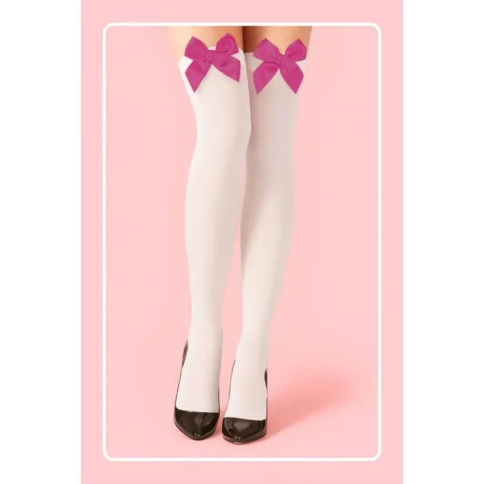 Prime Bow Garter Fuşya Fiyonklu Jartiyer Çorabı DM1379