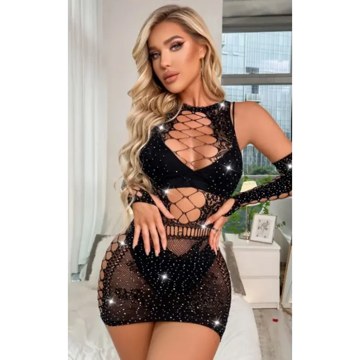 Siyah Taşlı Vücut Çorabı- DM60299Z