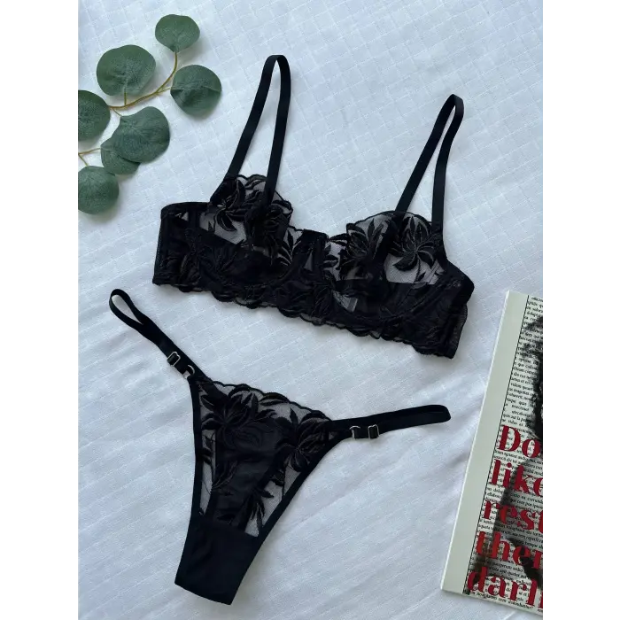 Fleur de Minuit Dantel Transparan Bralet Sütyen Takımı DM1341