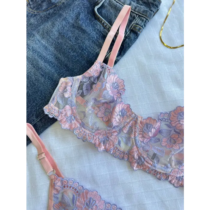 Fleur Rosée Dantel Transparan Bralet Sütyen Takımı DM1374