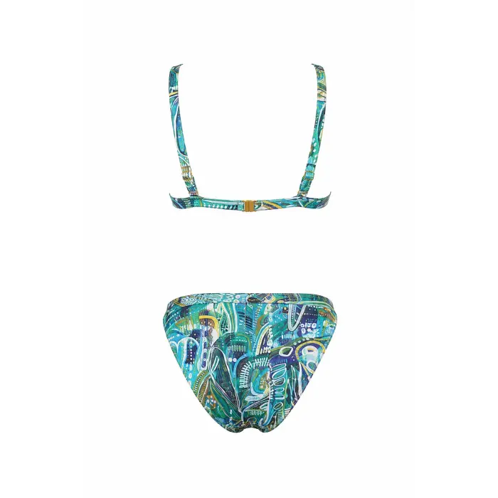 Imprimé Tropical Sabit Üçgen Bikini Takımı- DM1815