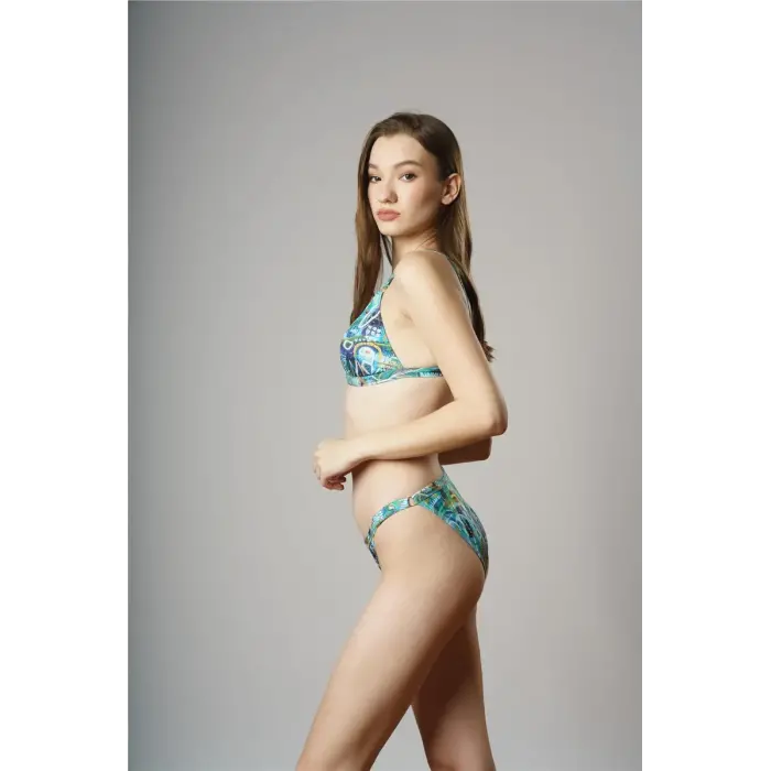 Imprimé Tropical Sabit Üçgen Bikini Takımı- DM1815