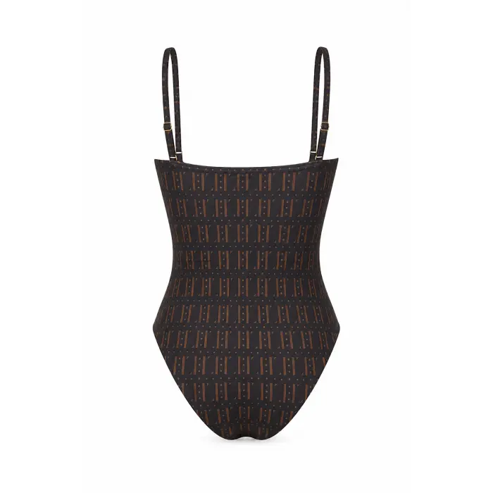 Noir à Motif Marron İnce Askı Mayo - DM3953