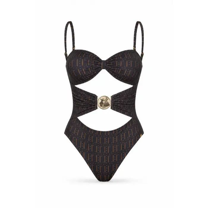 Noir à Motif Marron İnce Askı Mayo - DM3953