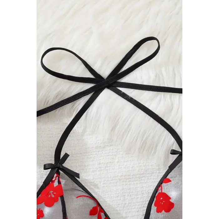 Noire Romance Flowers Transparan Babydoll Gecelik DM1319